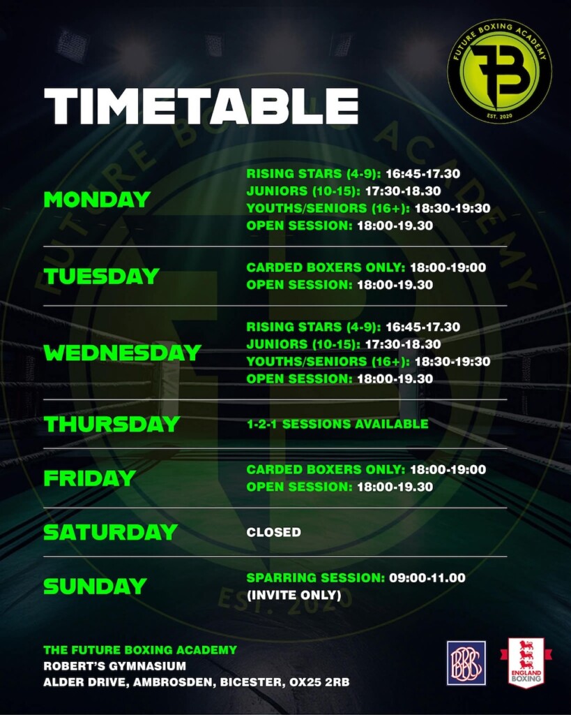 The future boxing academy timetable